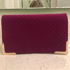 Fuchsia Velvet Clutch with Gold Accents